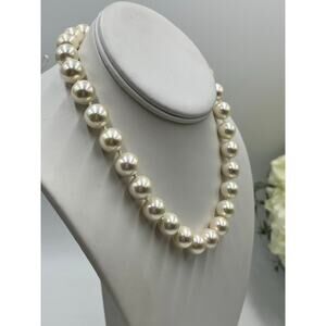 Vintage White Rainbow Glass Pearl Choker Pave Rhinestone Ball Clasp Statement